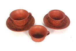 A small group of 18th century Redware, by repute early Worcester, including a tea cup and bowl