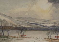 Tom Scott, Scottish (1854-1927),  St Mary’s Loch in Winter, watercolour with white heightening,