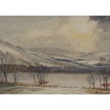 Tom Scott, Scottish (1854-1927),  St Mary’s Loch in Winter, watercolour with white heightening,