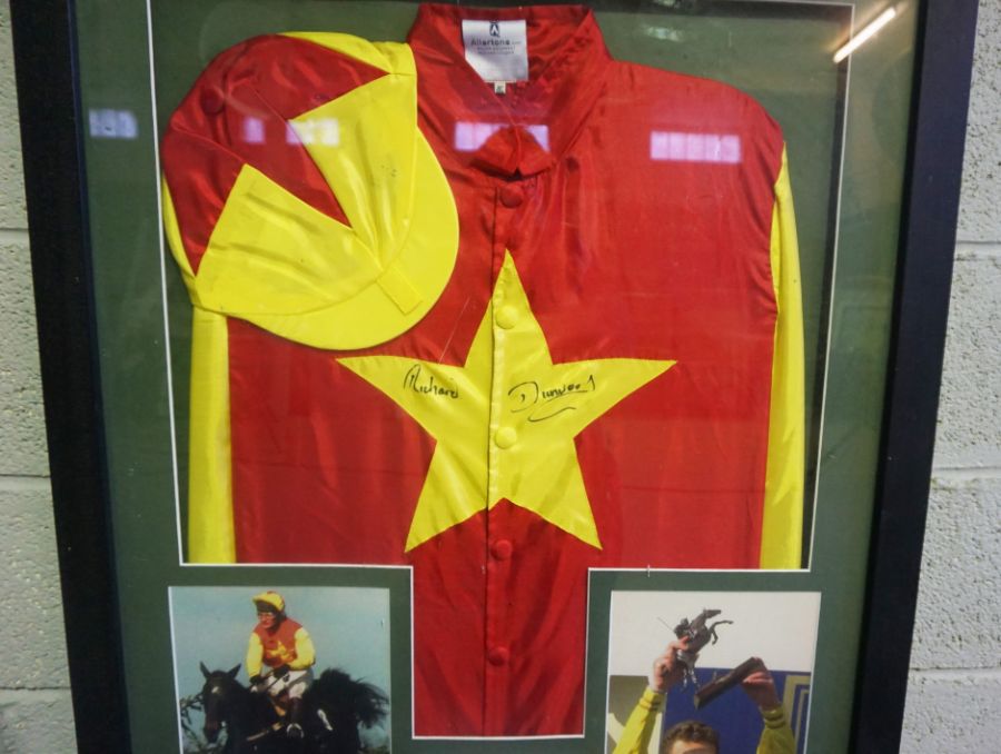 Grand National Interest: A framed racing silk, signed by Richard Dunwoody, the red and yellow ‘silk’ - Image 5 of 7