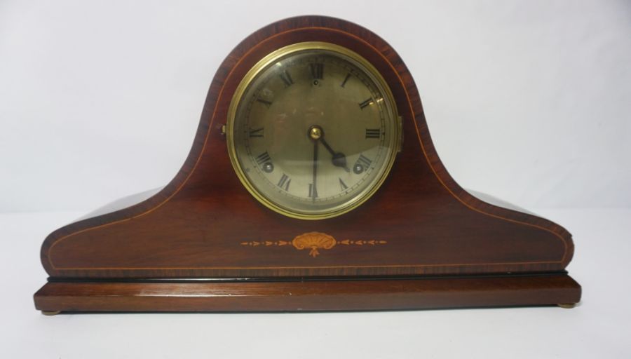 An Edwardian mahogany cased mantel clock, with domed top, 52cm wide; together with vintage style - Image 2 of 9