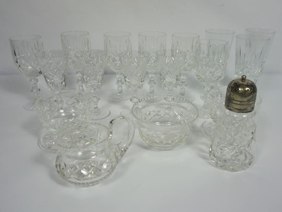 A large assortment glassware, including champagne bowls, flutes and a caster with plated top (a - Image 4 of 4