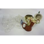 Assorted ceramics and glass, including a set of six Brandy glasses, a novely fox jug and other