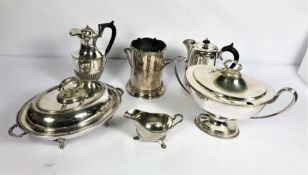 A group of silver plate, including a good Neo-Classical style covered tureen; a wine bottle coaster,