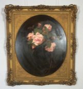 James Stuart Park, Scottish (1862-1933),  Still life of Pink Roses,  oil on canvas, painted in oval,