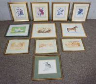 Eleven assorted pictures and prints including a small watercolour of a Cochin Cock and Hen (11)