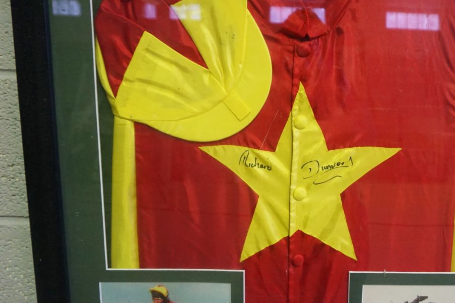 Grand National Interest: A framed racing silk, signed by Richard Dunwoody, the red and yellow ‘silk’ - Image 6 of 7