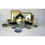 A large assortment of ceramics and glass, including Wedgwood green jasperware and assorted