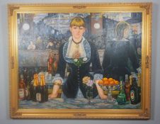 After Édouard Manet, French (1832-1883),  A Bar at the Folies-Bergere,  oil on canvas, a large