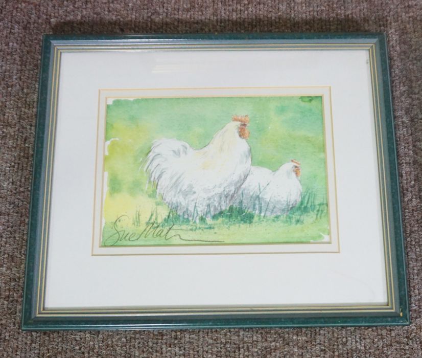 Eleven assorted pictures and prints including a small watercolour of a Cochin Cock and Hen (11) - Image 6 of 6