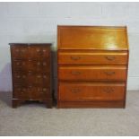 A yew veneered open bookcase, 152cm high, 75cm wide and George III reproduction bureau, 100cm