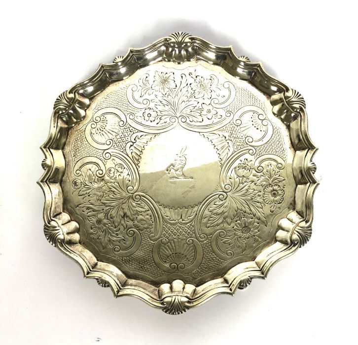 A fine George II silver salver, hallmarked London 1740, makers mark Robert Abercrombie, of typical - Image 3 of 5