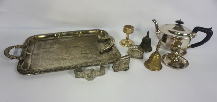 Assorted silver plate, including a tray, teaset, spill vases etc (a lot) - Image 7 of 7