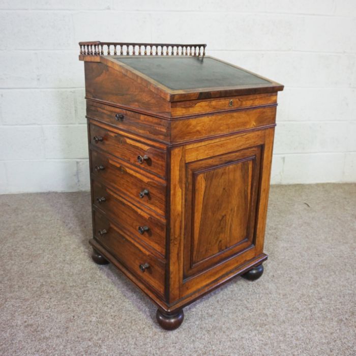 A fine George IV rosewood sliding top Davenport, attributed to Gillows of Lancaster, with a - Image 2 of 9