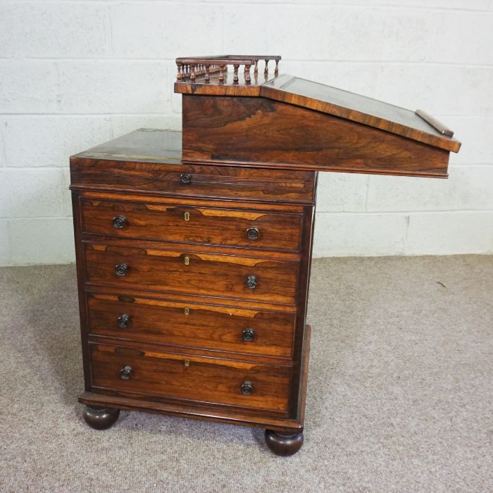 A fine George IV rosewood sliding top Davenport, attributed to Gillows of Lancaster, with a - Image 4 of 9