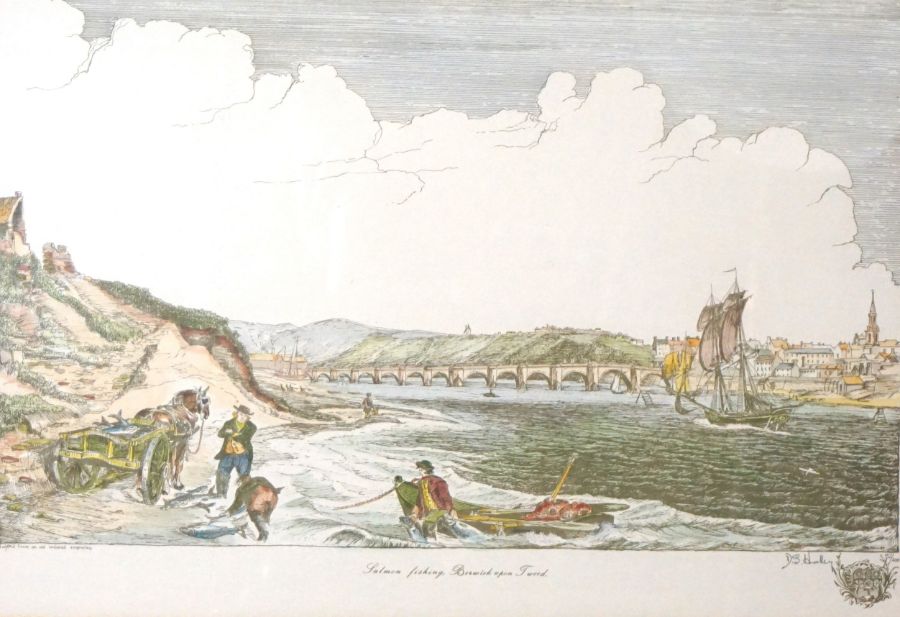 Salmon Fishing, Berwick upon Tweed, a coloured engraving; together with The Eyemouth Lifeboat, by