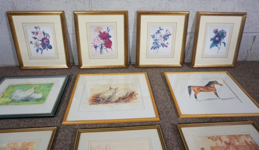 Eleven assorted pictures and prints including a small watercolour of a Cochin Cock and Hen (11) - Image 2 of 6