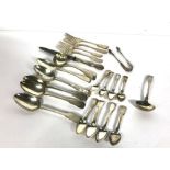 A matched group of Regency silver flatware, various dates and makers, Fiddle pattern, each