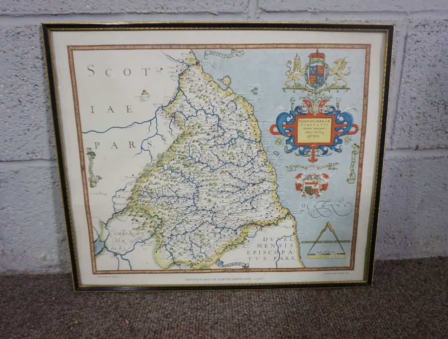 Nine assorted pictures, prints and maps, including ‘The Lakes Express’, Map of Nothumbria, after