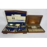 A group of assorted cased flatware, including silver plate and cased fish servers etc (a lot)