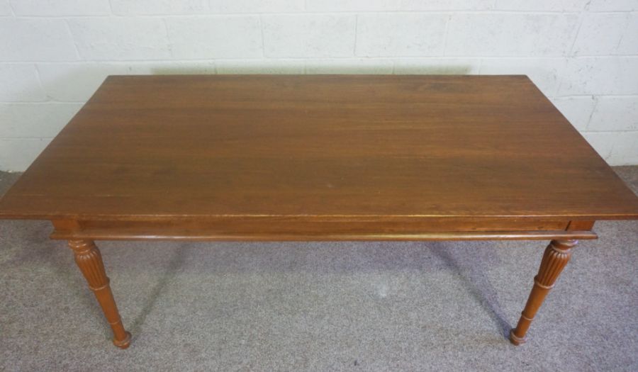 A small dining or kitchen table, 20th century, with a plain rectangular top on four turned and - Image 2 of 3