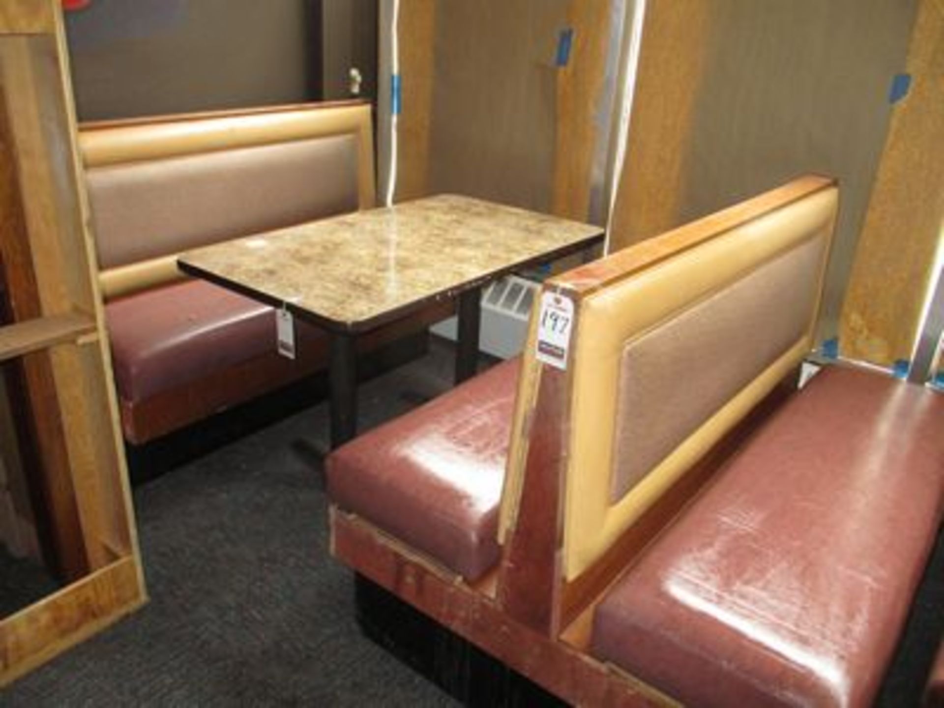 4-SEATER UPH. & WOOD BOOTHS W/ 4' D.P. TABLES