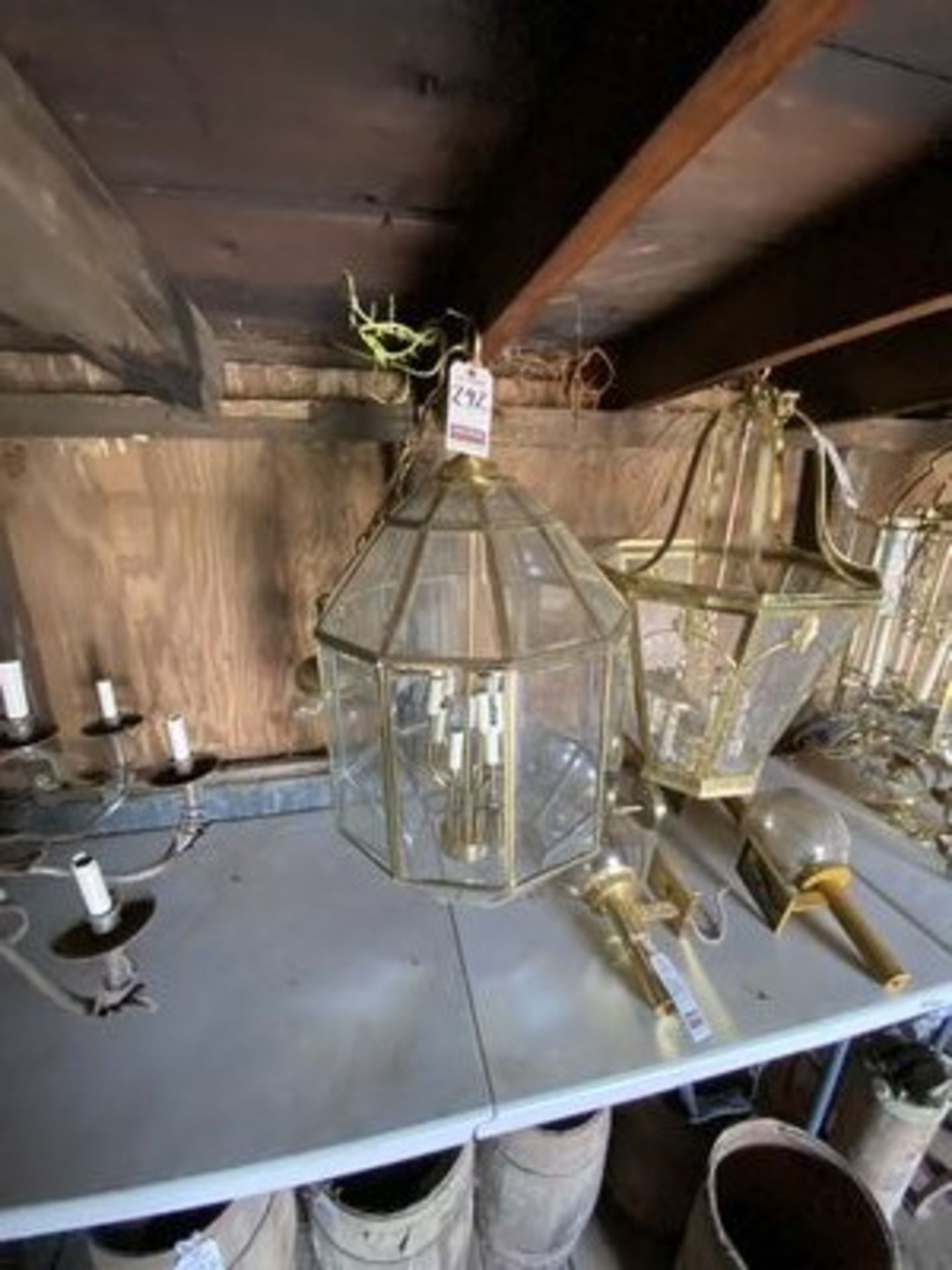 10-LIGHT BRASS & GLASS CHANDELIER