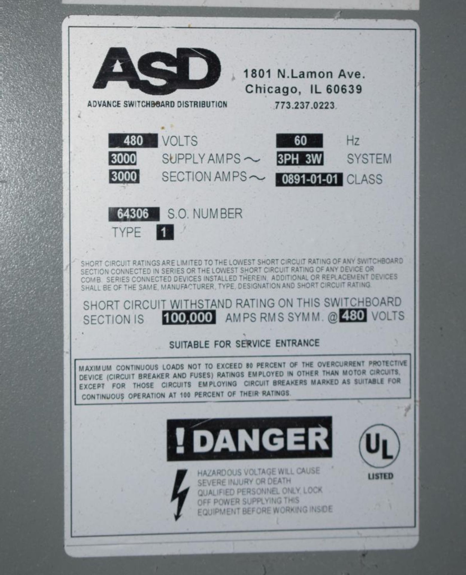 Advance Switchboard Distribution Switchgear [SUBJECT TO BULK BID] - Image 6 of 6