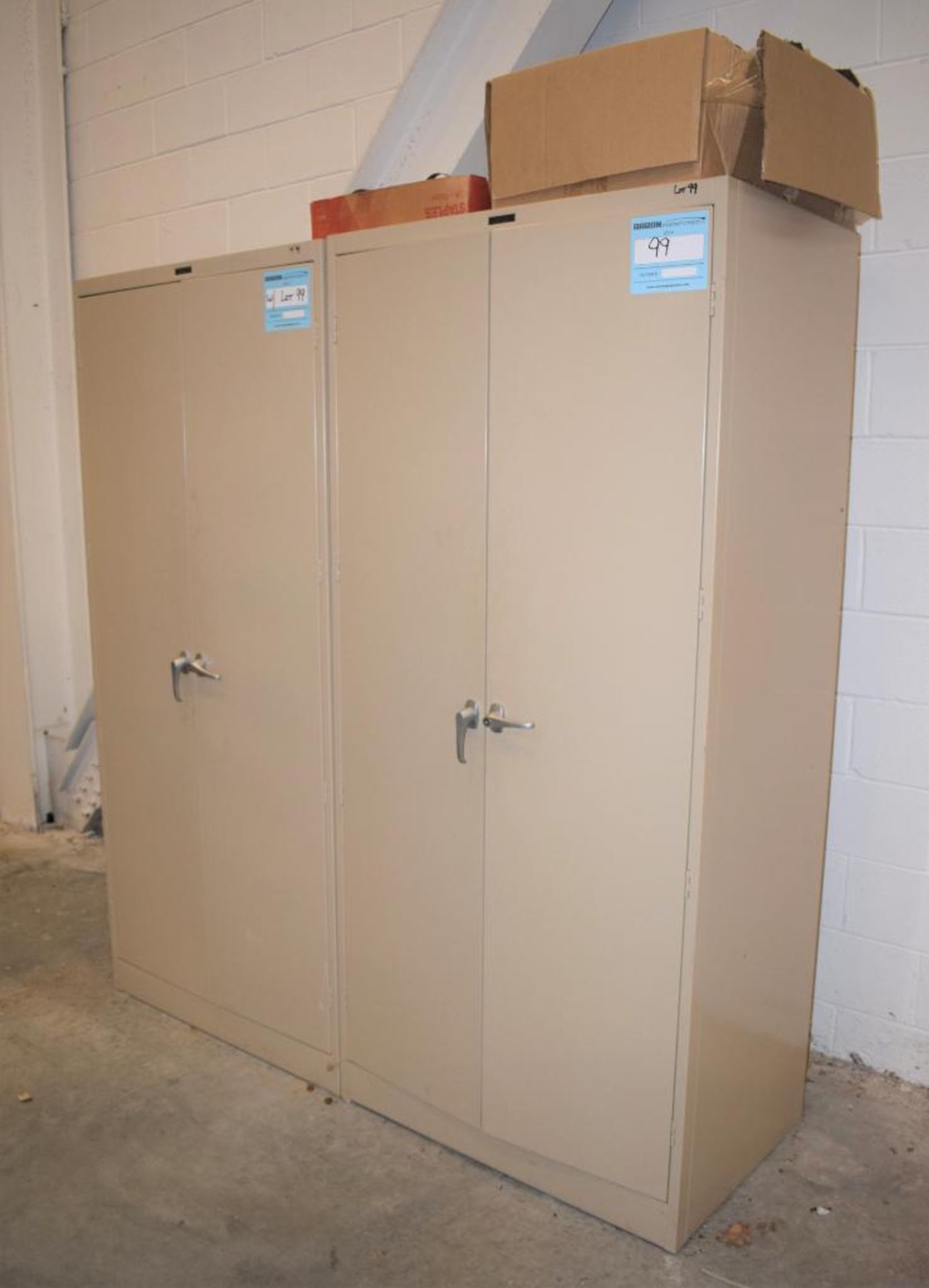 Lot Consisting Of: (2) 2 Door metal cabinets with miscellaneous tools and hardware supplies, includi