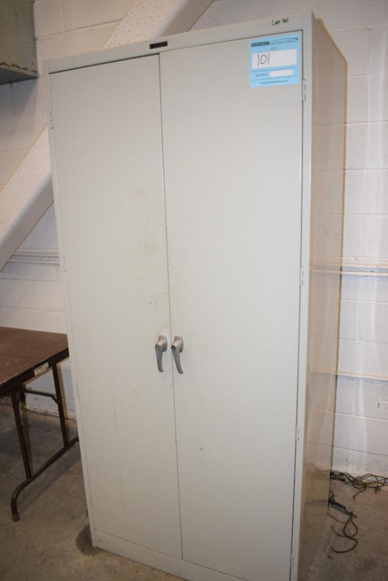 Lot Consisting Of: (1) 2 Door metal cabinets with miscellaneous tools, including saw, batteries, met - Image 2 of 10