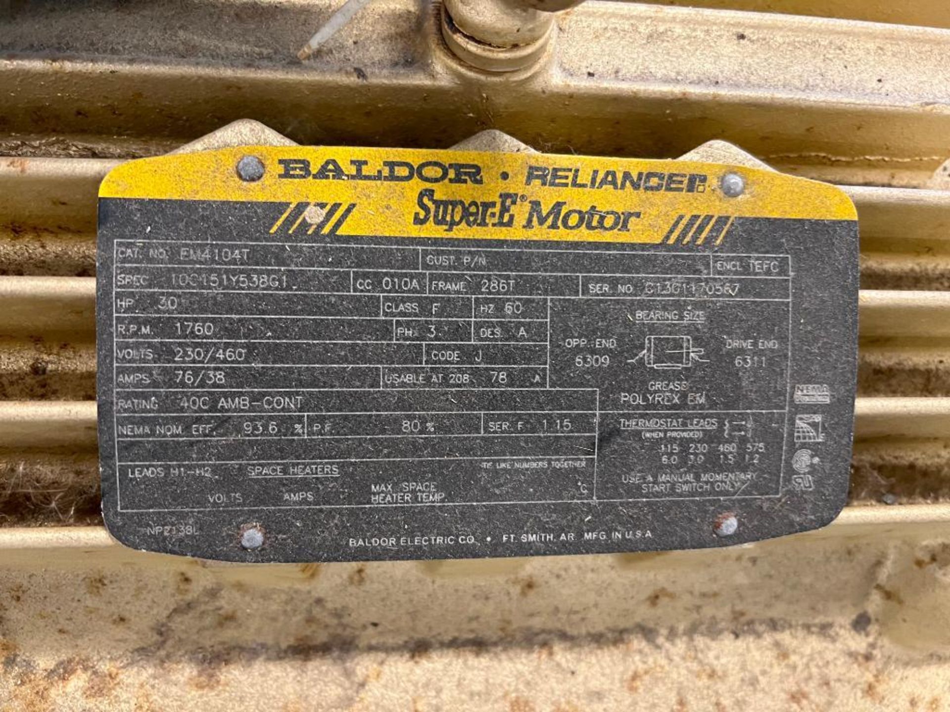 Baldor 30 hp motor (Class F, 3 phase, 60Hz, 230/460V). Spec 10C151Y538G1 - Image 2 of 2