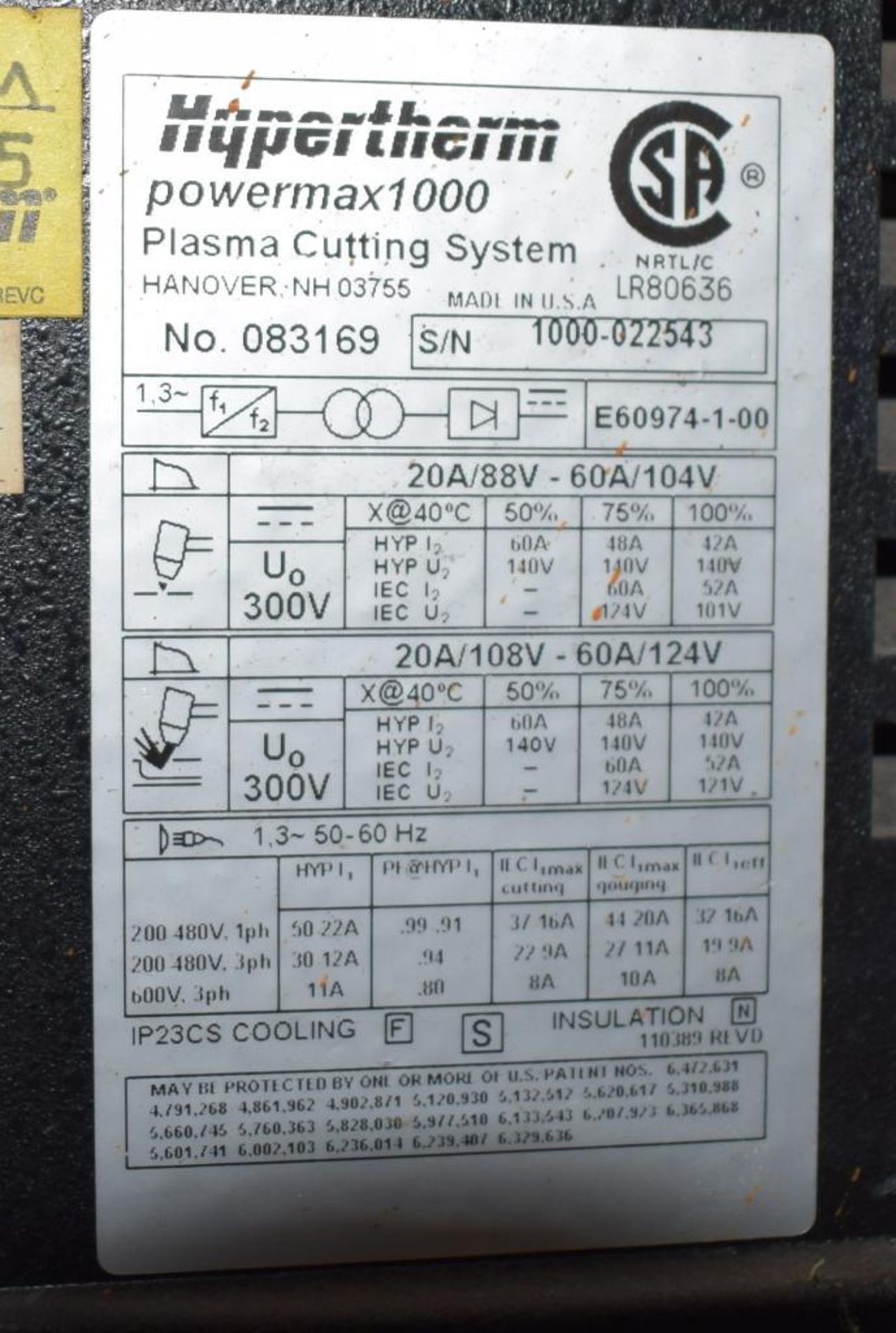 Hypertherm Powermax 1000 Plasma Cutter. G3 Series, serial# 1000-022543. - Image 5 of 5