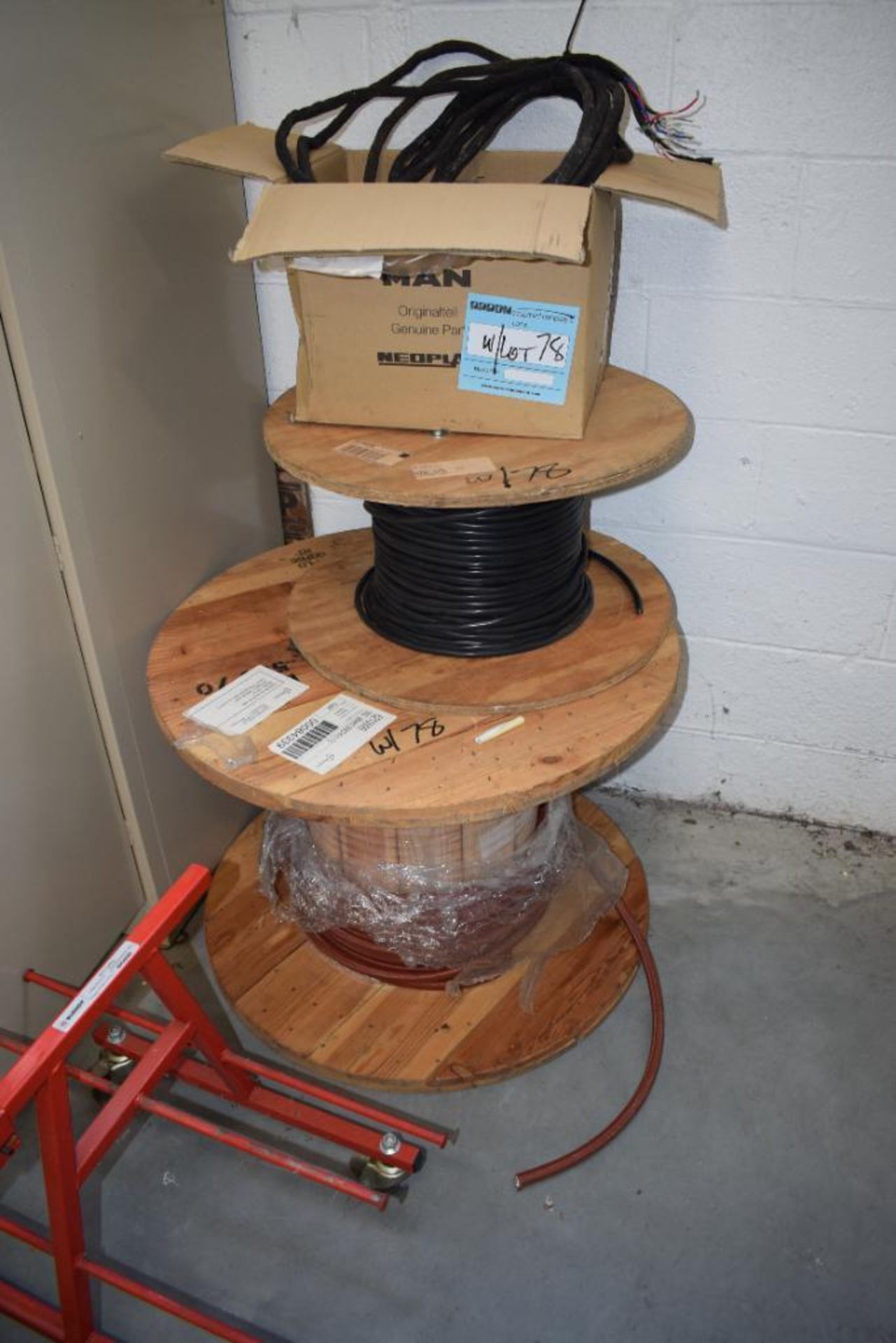 Lot Consisting Of: Miscellaneous Wire Spools, (1) 2 door metal cabinet, (2) wire spool carts. - Image 7 of 8