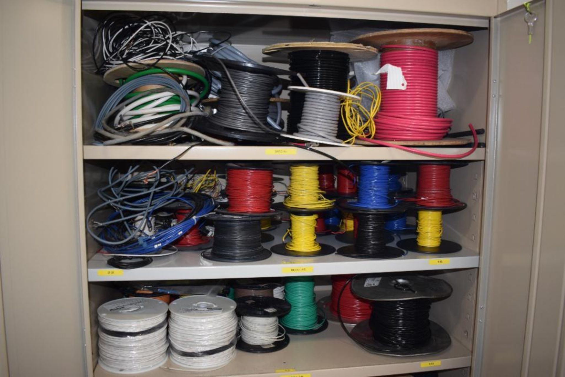 Lot Consisting Of: Miscellaneous Wire Spools, (1) 2 door metal cabinet, (2) wire spool carts. - Image 4 of 8