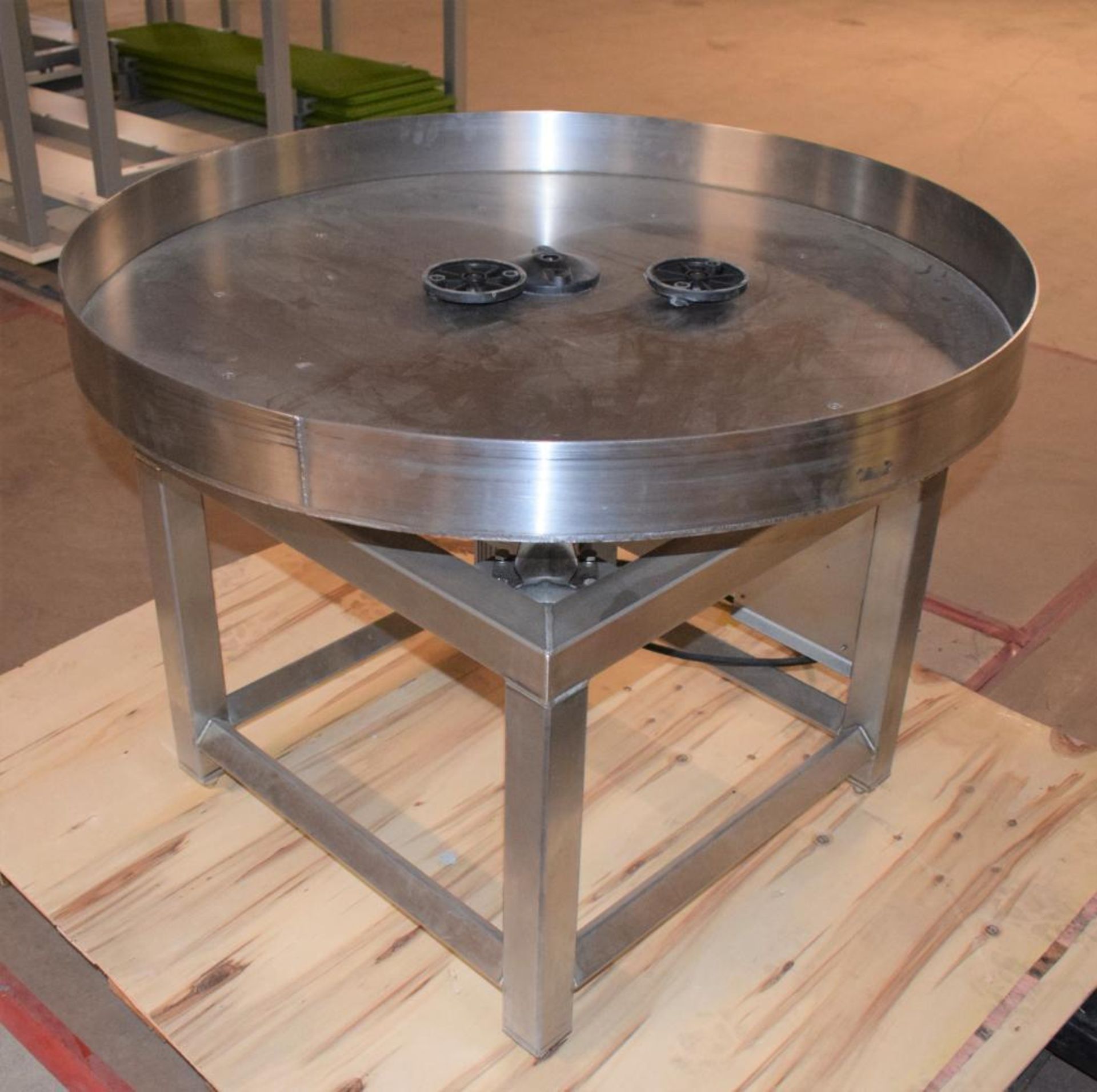 Accumulation Table, Approximate 36" Diameter, Stainless Steel. Includes a gearmotor and Lenze AC Tec