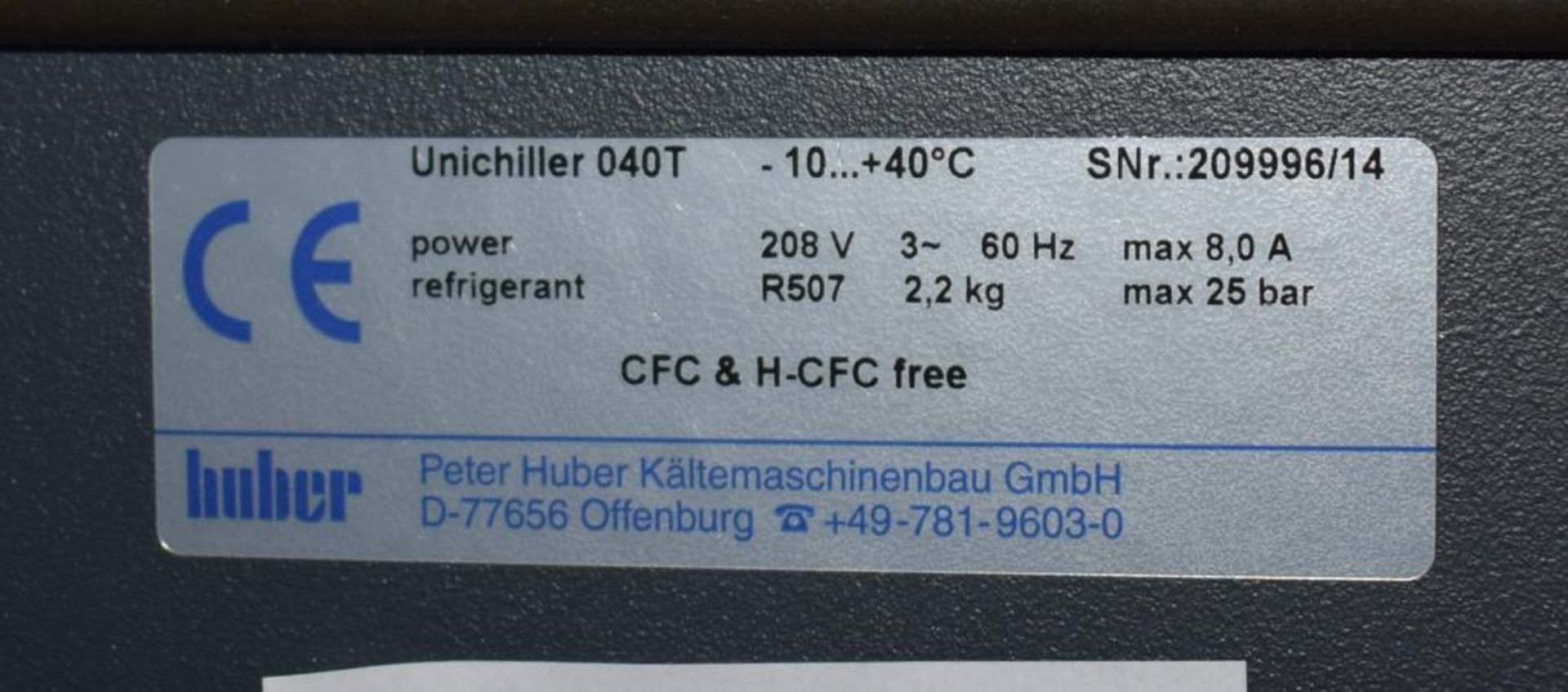 Huber Air Cooled Unichiller, Model 040T. Approximate operating temperature range -10 to +40 degrees - Image 7 of 7