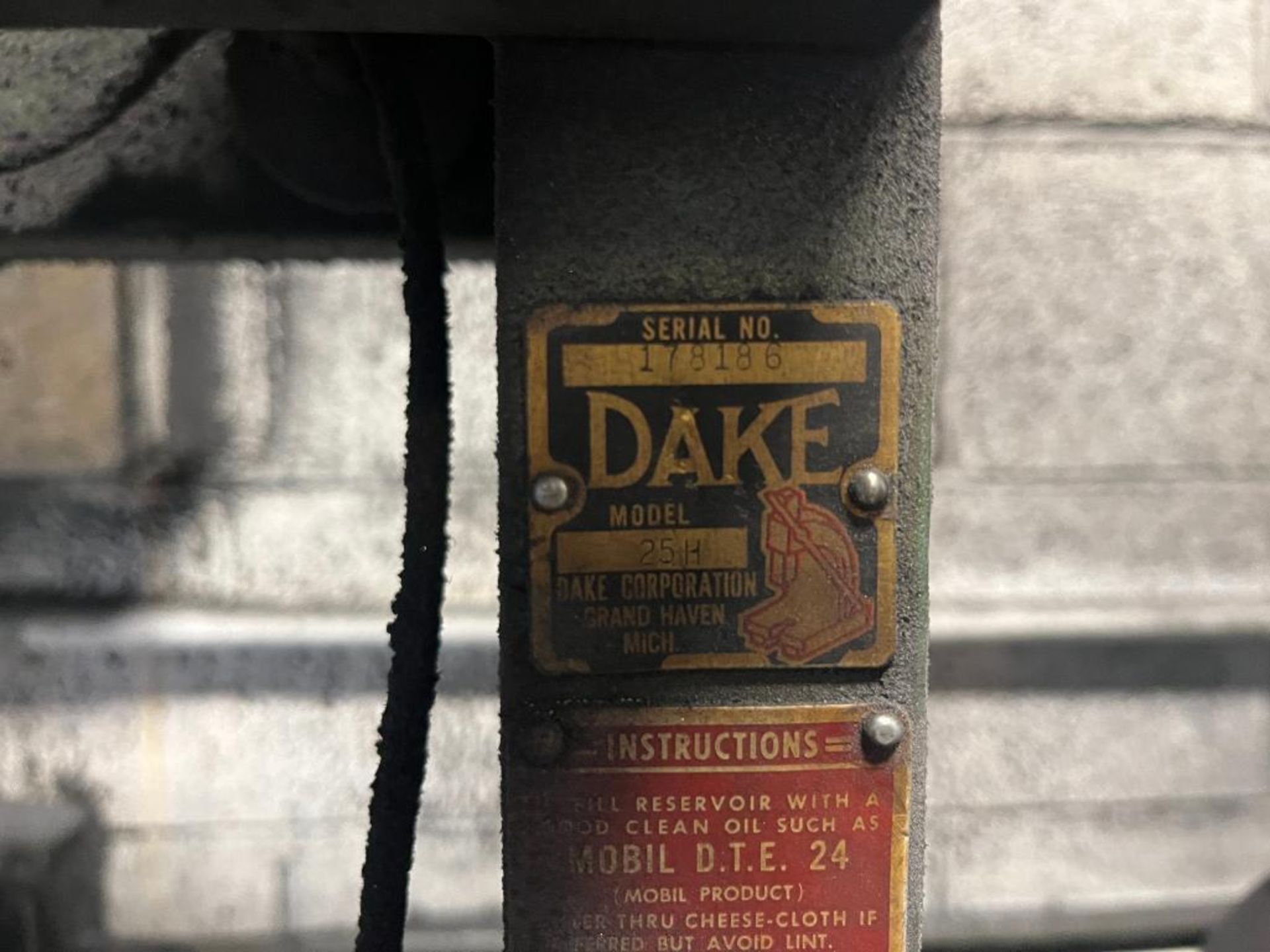 Dake H-Frame Press Model 25H, S/N 178186 - Image 3 of 3