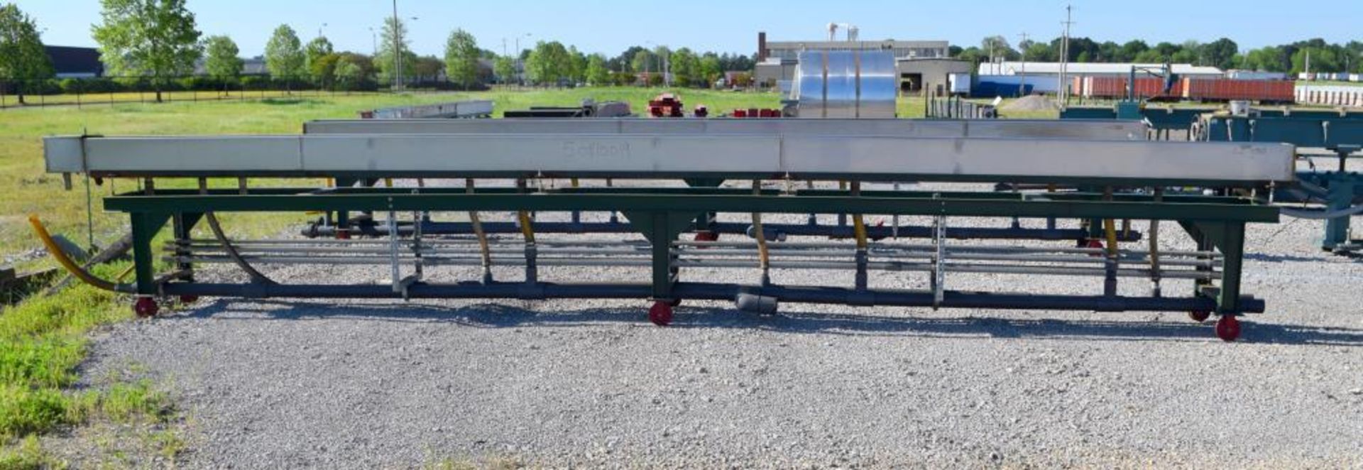 Used- Water Cooling Tank; 304 Stainless Steel. Tank approximate 10" wide x 10" deep x 300" long. Mou