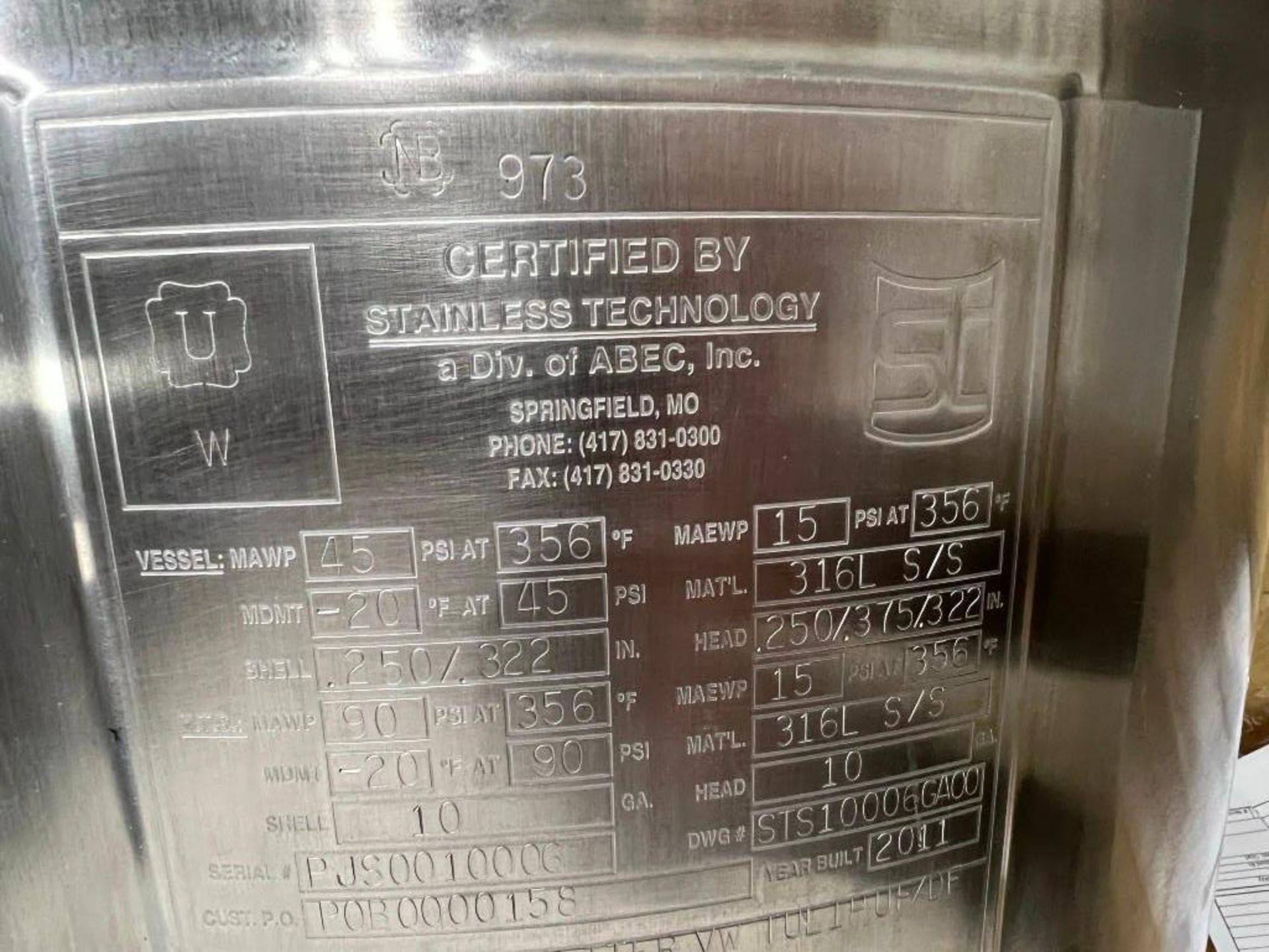 Precision Stainless Reactor, 60 Liter capacity, 316L Stainless Steel, Vertical. Approximately 16" up - Image 13 of 15