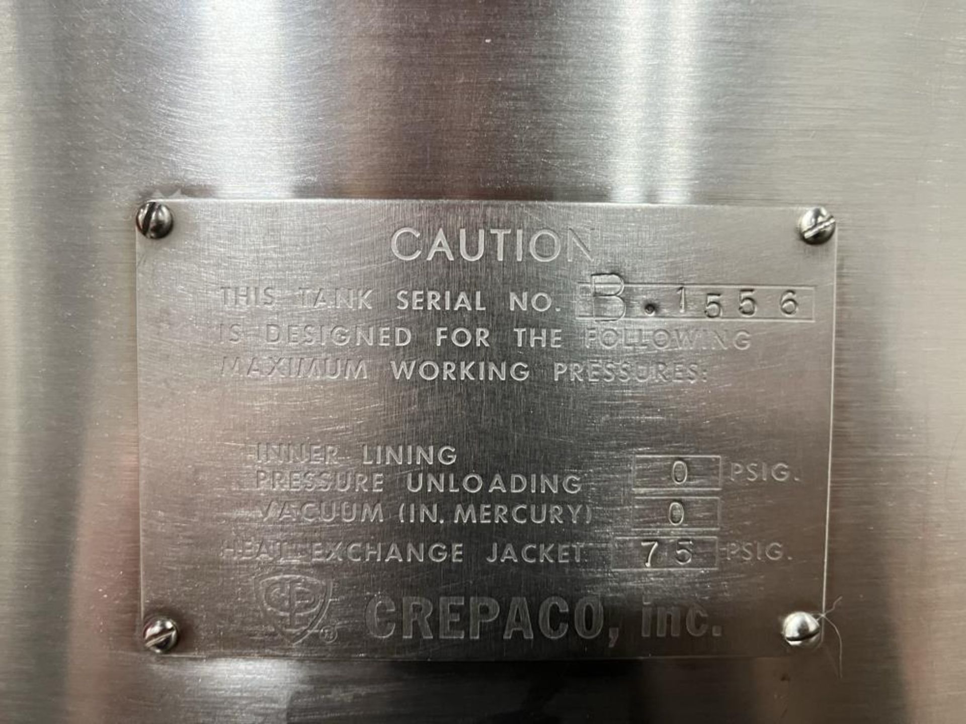 Used-Crepaco approximately 500 gallon stainless steel jacketed tank. Has counter rotating agitiaon. - Image 5 of 5