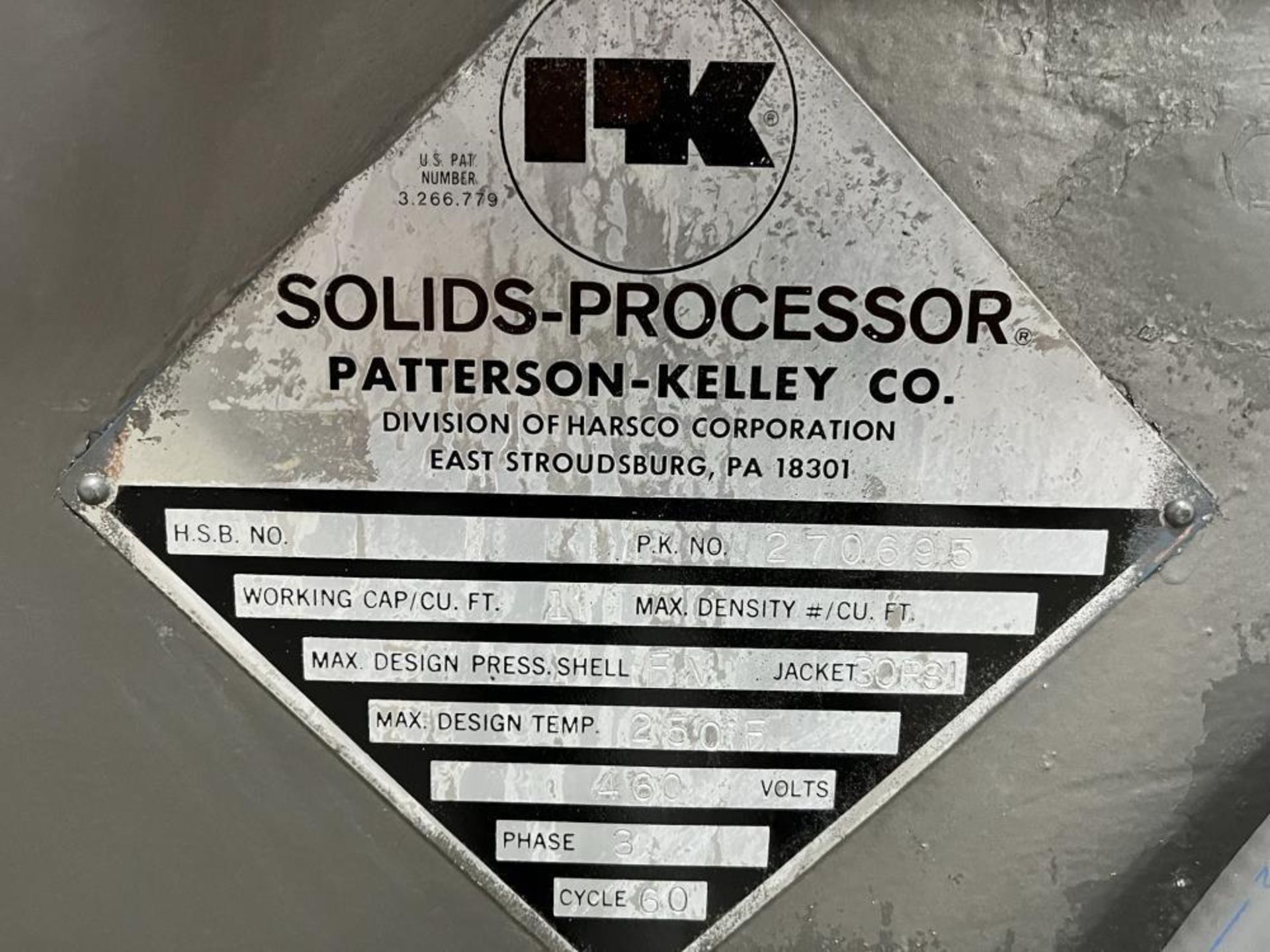 Used-Patterson-Kelley 1-Cubic Foot Solids Processor. Jacketed shell rated for 30 psi @ 250 degrees F - Image 11 of 11