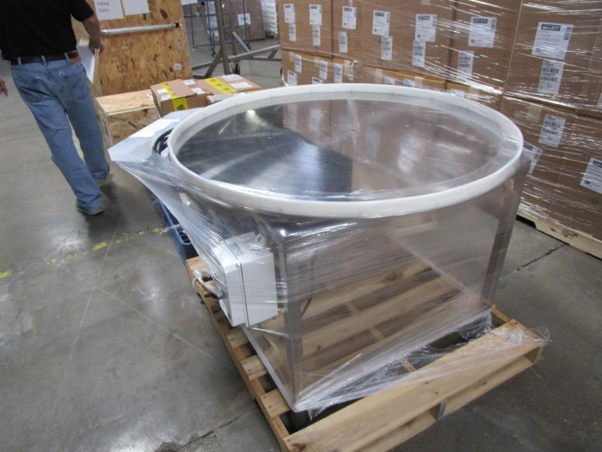 Used-Approximately 42" Diameter Stainless Steel Accumulation Table. Stock Number 72504019