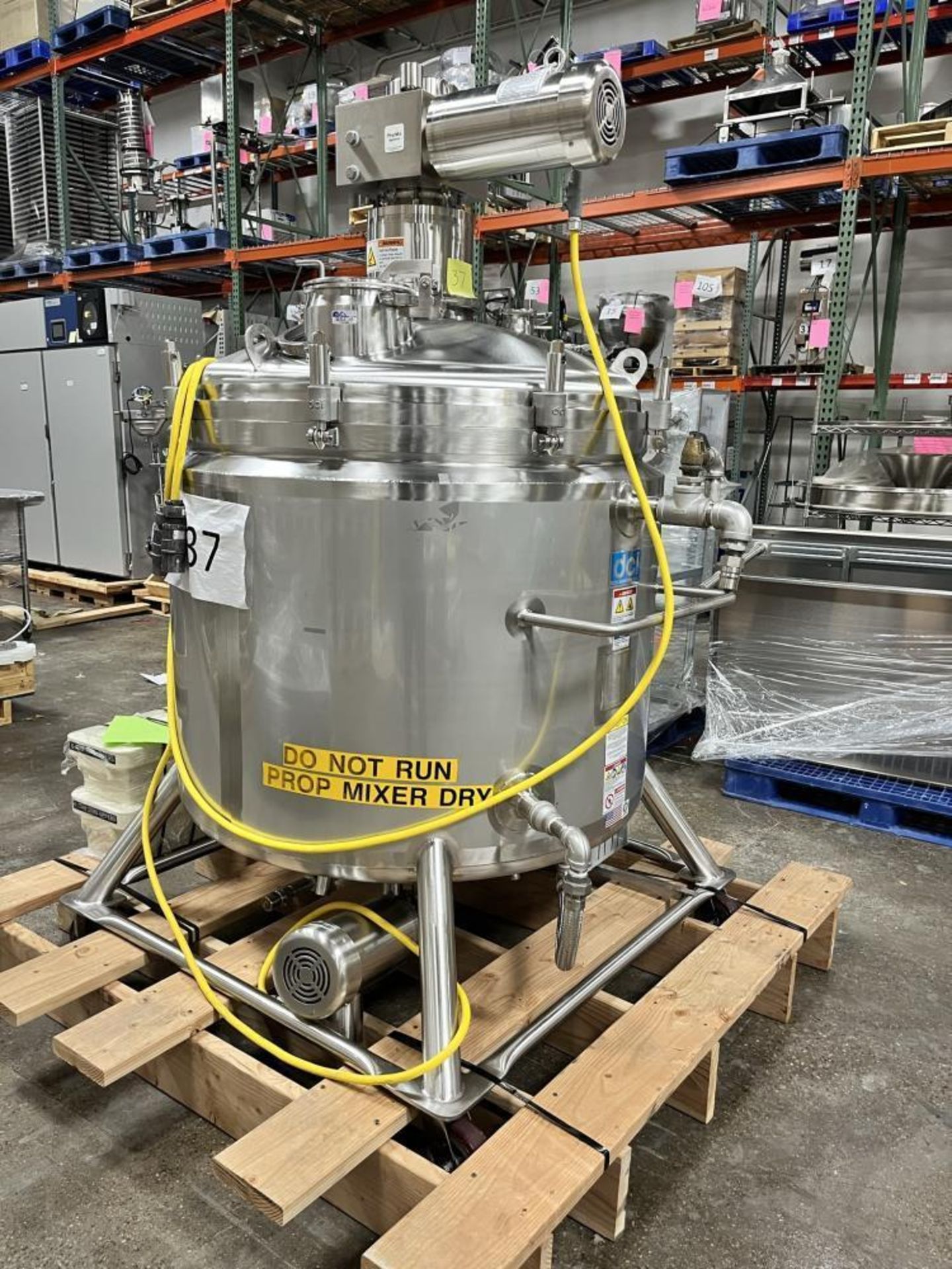 Used-DCI Stainless Steel Jacketed Reactor, 200 Gallon. Has top-entering Pharmix agitator, model 4000