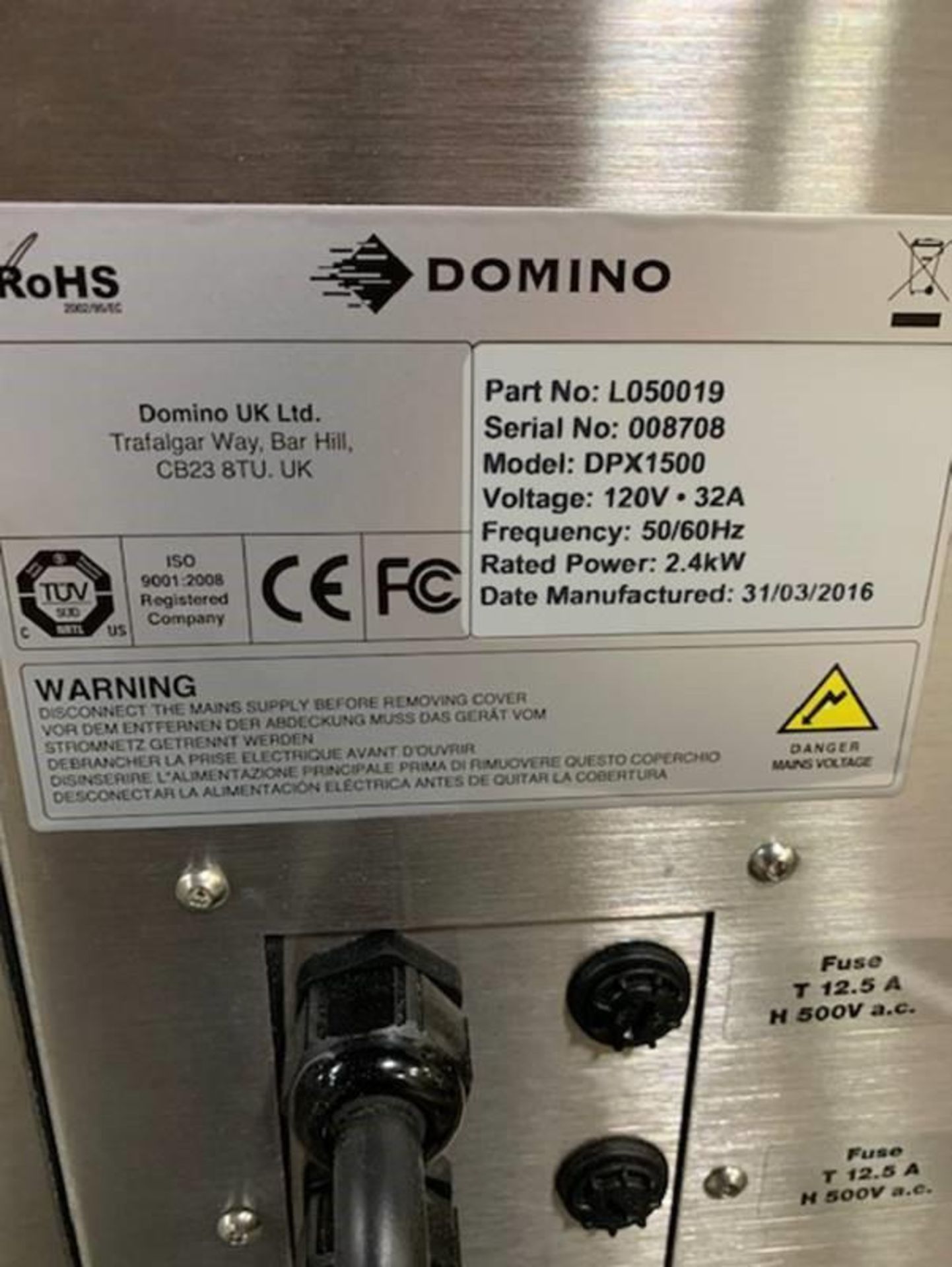 Used-Domino Model 320i Laser coder. Stock Number 72504005 - Image 8 of 8