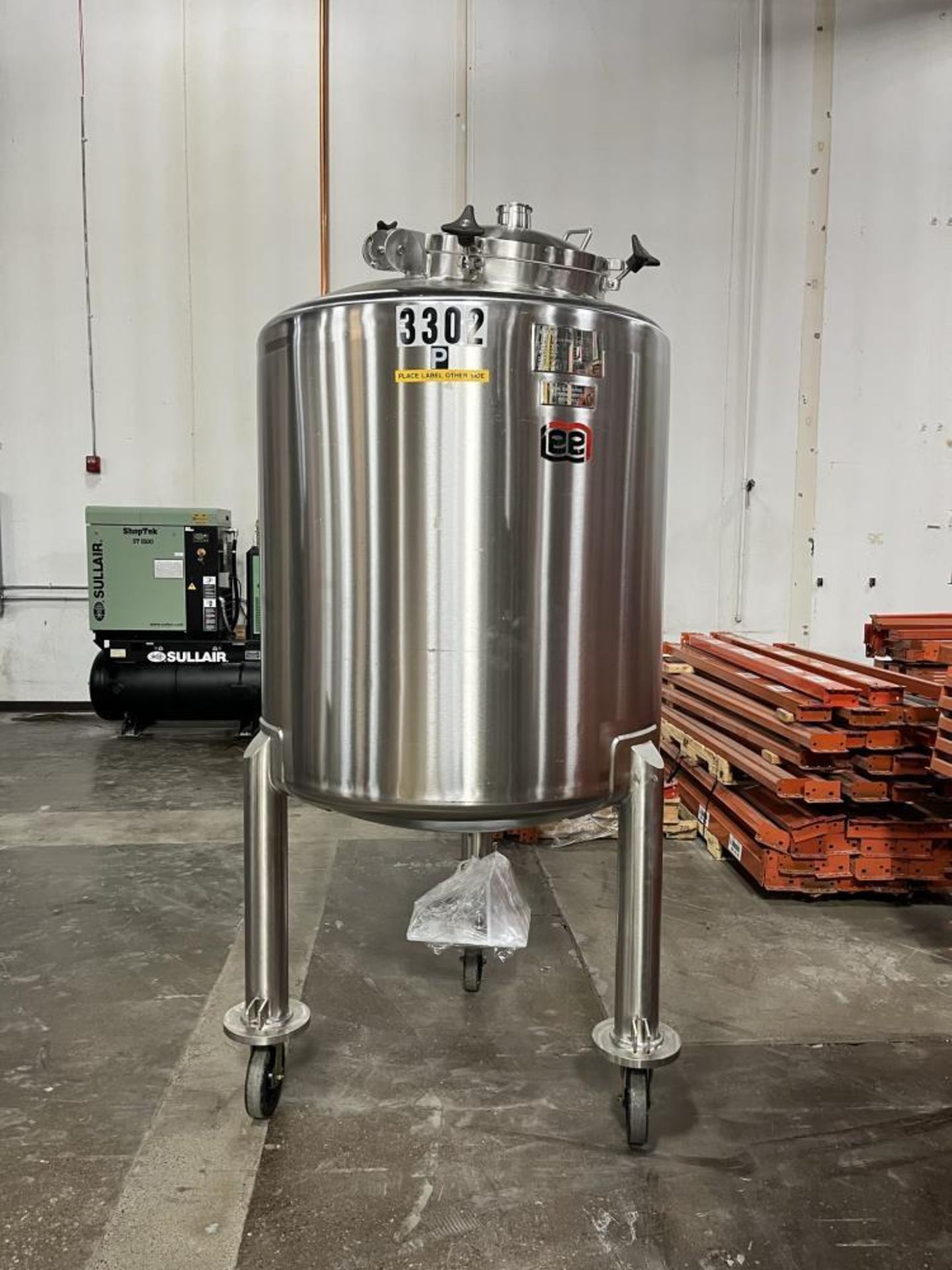 Used-Lee Stainless Steel Tank, Approximately 300 Gallons, Model 300DBT. 316 SS internal rated for 15