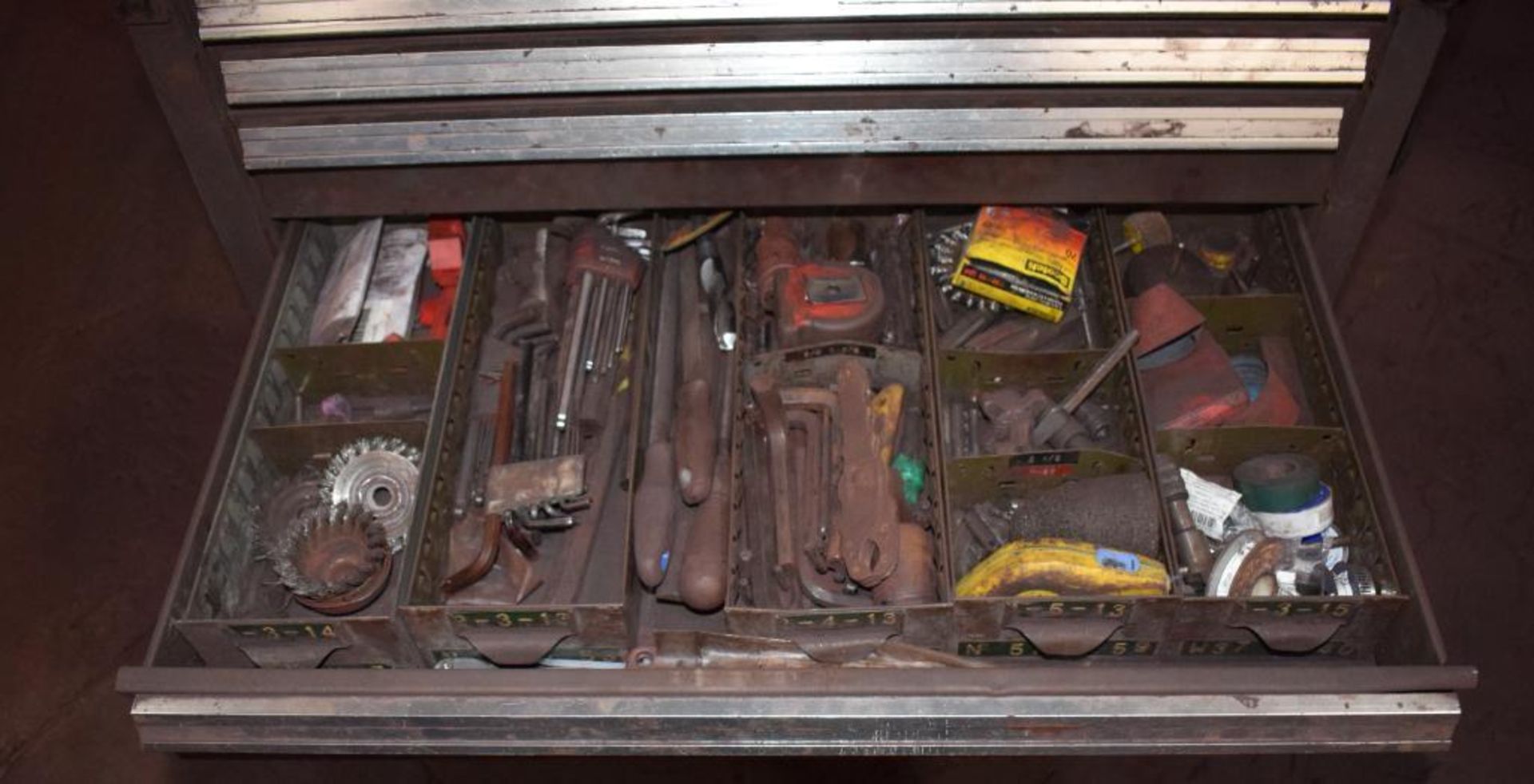 (1) 7 Drawer Rolling Tool Box. With vise & miscellaneous tools. - Image 7 of 9