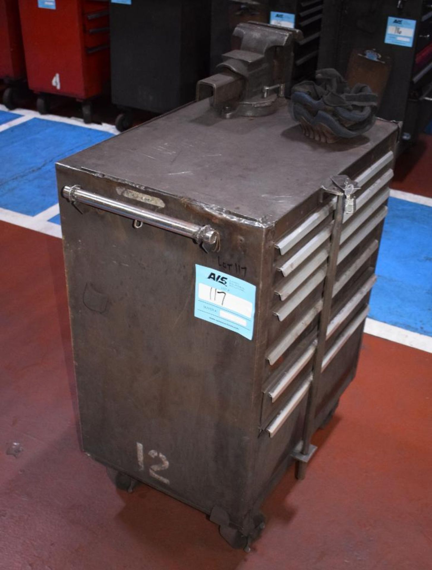 (1) Kennedy 7 Drawer Rolling Tool Box. With vise & miscellaneous tools.