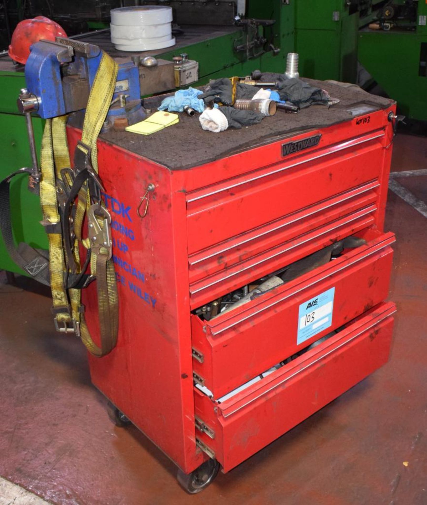 (1) Westward 5 Drawer Rolling Tool Box. With vise & miscellaneous tools. - Image 2 of 8