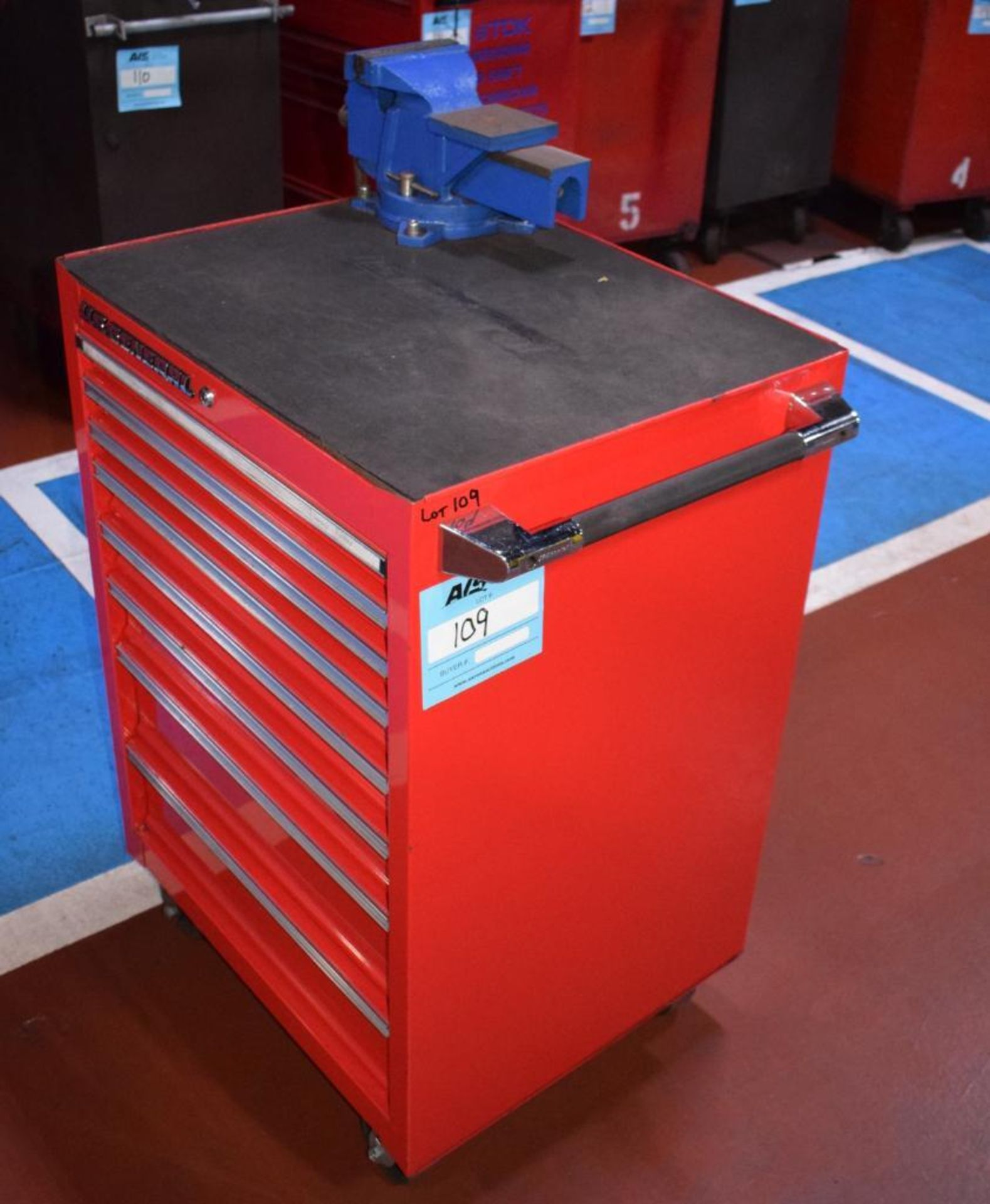 (1) Westward 8 Drawer Rolling Tool Box. With vise & miscellaneous tools.