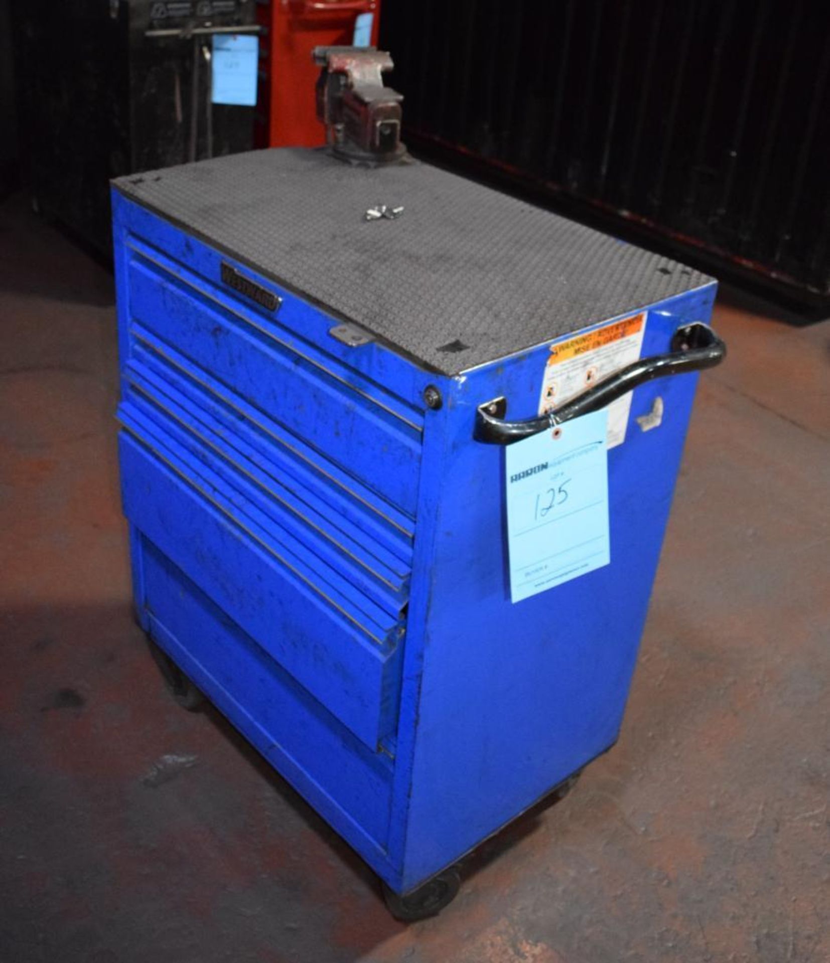 (1) Westward 5 Drawer Rolling Tool Box. With vise & miscellaneous tools.
